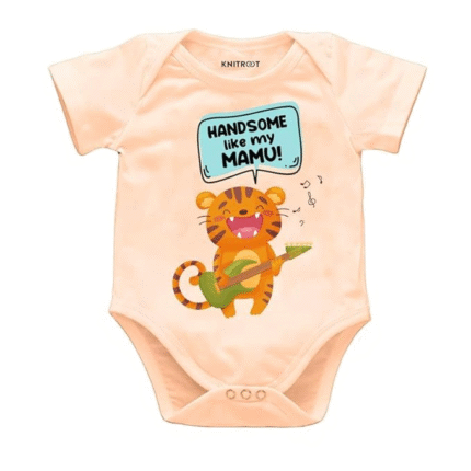 Unisex Baby Kids Cotton Lycra Envelope Neck Half Sleeve Peach Romper, Bodysuit