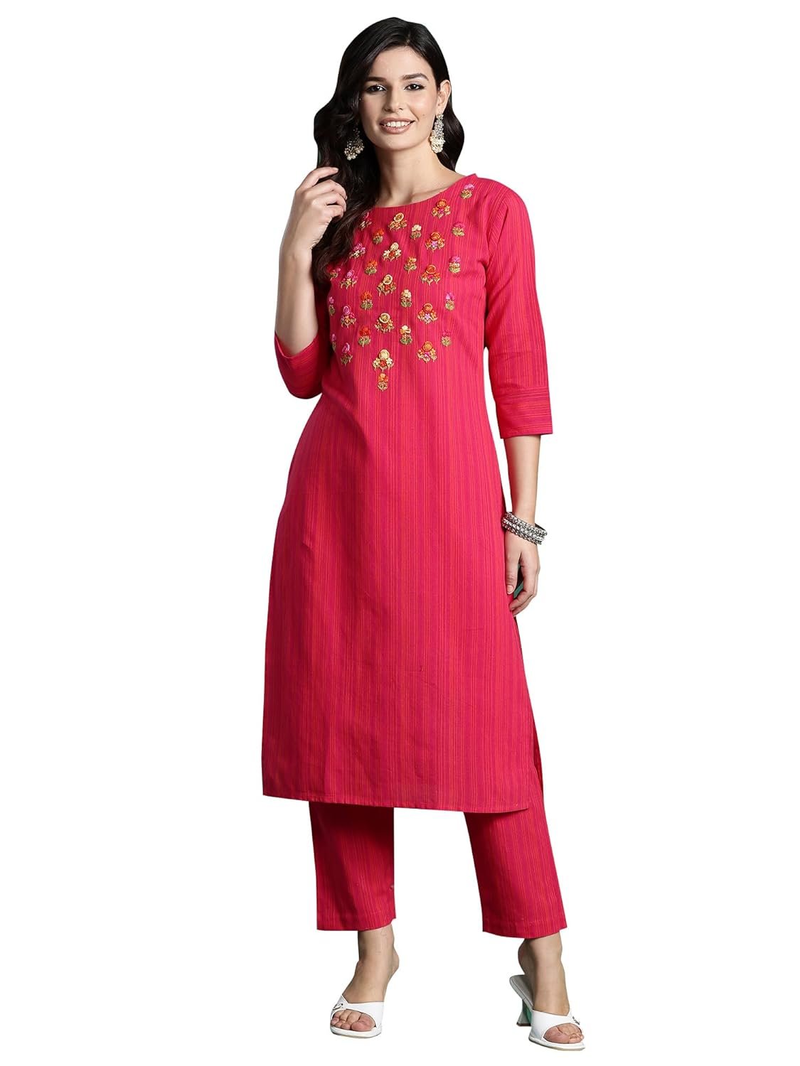 INDO ERA Women's Cotton Kurta With Pant Set